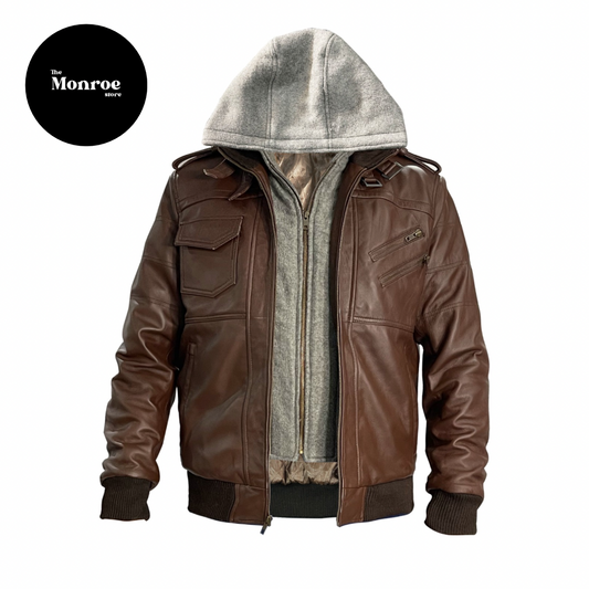 Brown Bomber Leather Jacket - The Monroe Store - PK