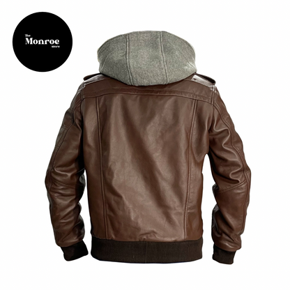 Brown Bomber Leather Jacket - The Monroe Store - PK
