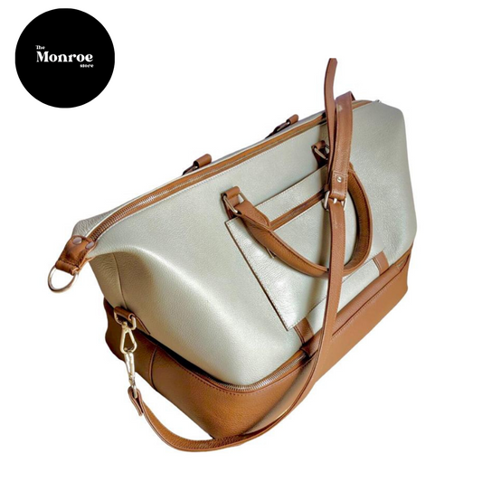 Brown Off White Duffel Leather Bag - The Monroe Store - PK