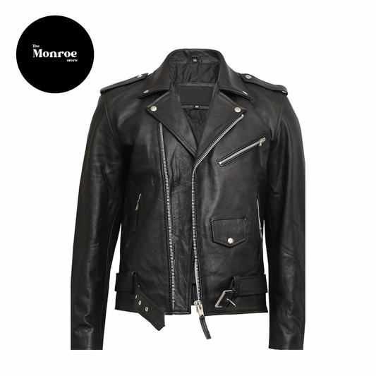 Biker Black Leather Jacket - Small