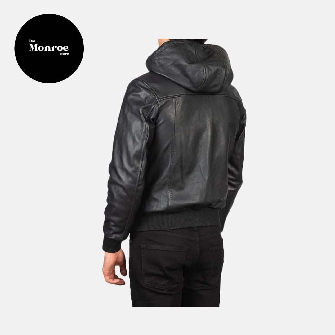 Black Hooded Leather Jacket