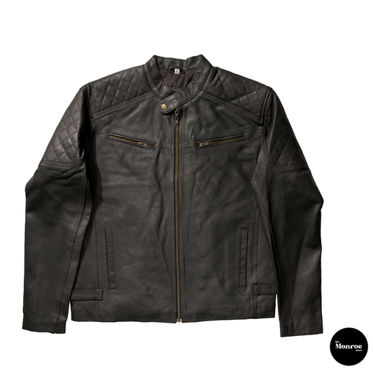 Signature Brown Cross Padded Leather Jacket - The Monroe - PK