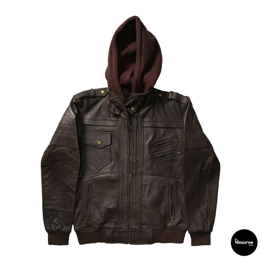 Brown Hooded Leather Jacket